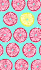 fresh citrus slices on bright blue background. Healthy lifestyle and different concept