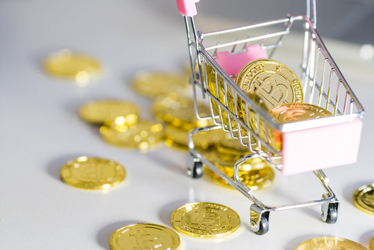 Cart with cripto currency. Bitcoin