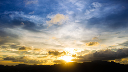 Landscape of moutain along the sky during sunset.