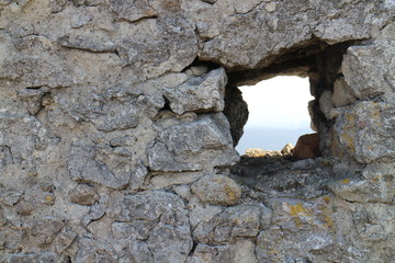 Porthole in wall of Branč castle, Myjavská pahorkatina, Slovakia