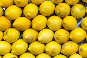 Fresh lemons for sale at a market in Madrid, Spain