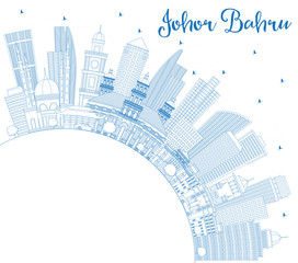 Fototapeta premium Outline Johor Bahru Malaysia Skyline with Blue Buildings and Copy Space.