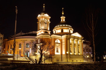 Fototapeta na wymiar Evening view of St. Barbara's Church on Varvarka street, Moscow, Russia