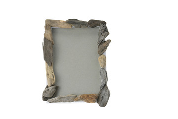 Driftwood. rectangular frame of gray sea snags isolated on white background.Driftwood in the Minimalism style.Flat lay, top view