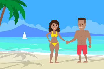 happy african american couple on the tropical beach