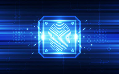 Fingerprint integrated in a printed circuit, releasing binary codes. finger print Scanning Identification System. Biometric Authorization and Business Security Concept. Vector illustration background