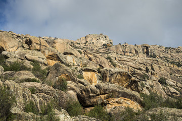 Granitic rock formations in La Pedriza, Guadarrama Mountains National Park, province of Madrid, Spain