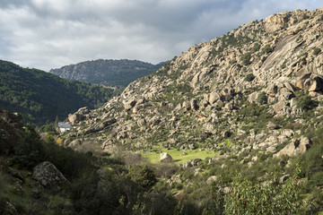 Fototapeta na wymiar Granitic rock formations in La Pedriza, Guadarrama Mountains National Park, province of Madrid, Spain