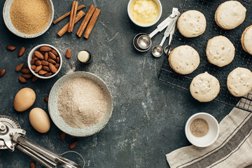 Fototapeta na wymiar Delicious homemade almond cookies and baking ingredients.