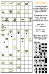 Clues-in-squares crossword puzzle, or arrow word puzzle, else arrowword. Real size, answer included.
