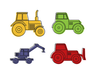 Tractor icon set, color outline style