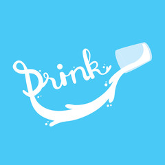Obraz premium Cartoon cute glass milk, Splash is wold drink vector. Blue background.