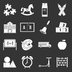 Kindergarten symbol icons set grey vector