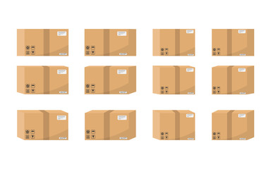 Cardboard box set isolated on white background. Vector illustration.