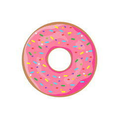 Donut with sprinkles isolated on white background. Vector illustration.