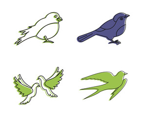 Fototapeta premium City bird icon set, color outline style