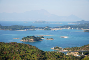 Fototapeta na wymiar panorama view from AMAKUSA to UNZEN, SHIMABARA / 天草から眺める雲仙・島原までのパノラマ