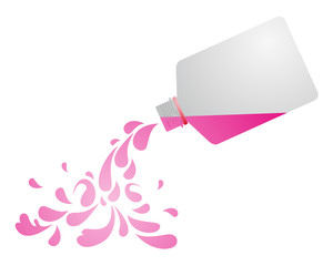 bottle spilling pink liquid