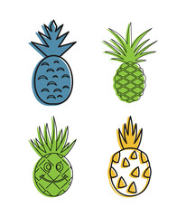 Ananas icon set, color outline style