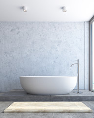 Naklejka na ściany i meble Close up of a white bathtub, concrete bathroom