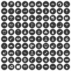 100 lorry icons set black circle