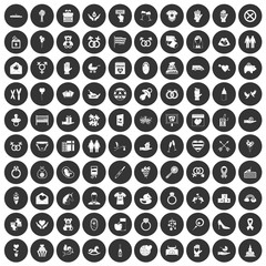 100 love icons set black circle