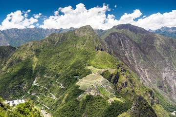 Naklejka premium Aerial view of Machu Picchu from the top of Huayna Picchu.