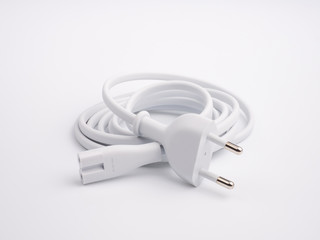 White power cable with plug and socket on white background