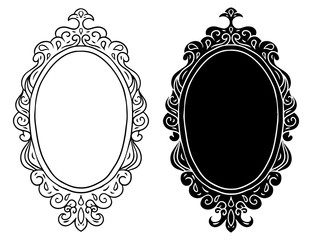 Hand drawn vintage black frames, mirrors set