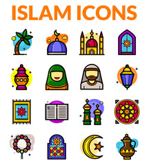 Islam icons set, vector illustration