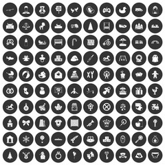 100 baby icons set black circle