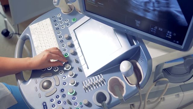 Top view of a functioning ultrasound equipment.