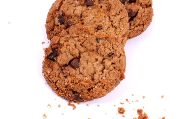 Chocolate homemade pastry biscuits isolated on white background