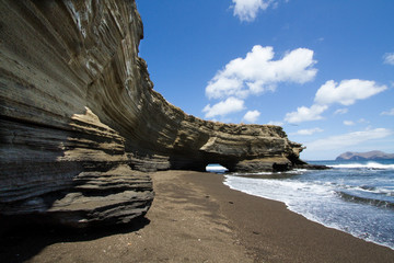 Coastal sandstone cliffs of Santiago Island, Galapagos Islands, Ecuador