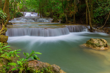 Beautiful Huay Mae Kamin Waterfall in Khuean Srinagarindra National Park, Kanchanaburi Province. Thailand