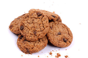 Chocolate homemade pastry biscuits isolated on white background