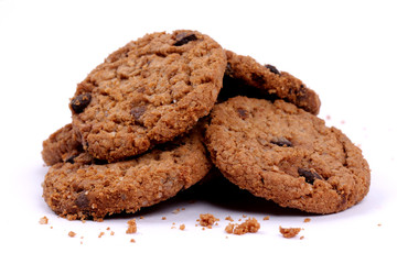 Chocolate homemade pastry biscuits isolated on white background