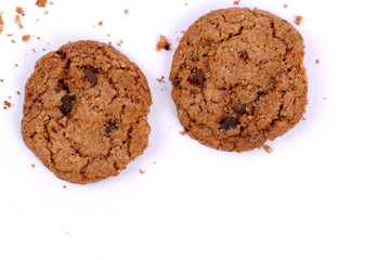 Chocolate homemade pastry biscuits isolated on white background