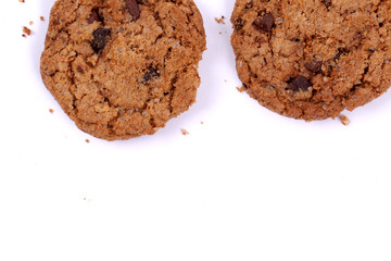 Chocolate homemade pastry biscuits isolated on white background