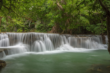 Fototapeta na wymiar Beautiful Huay Mae Kamin Waterfall in Khuean Srinagarindra National Park, Kanchanaburi Province. Thailand