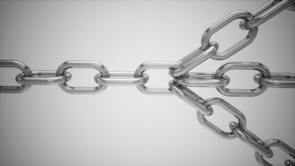 3D rendering Chains connected by link. Connected group leadership teamwork concept.