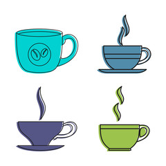 Coffee cup icon set, color outline style
