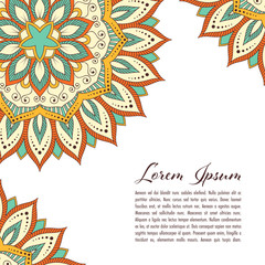 Ethnic mandala decorative background. Greeting card or invitation template. Hand drawn vector illustration