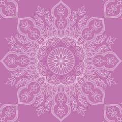 Seamless pattern with mandala ornament. Hand drawn vector illustration