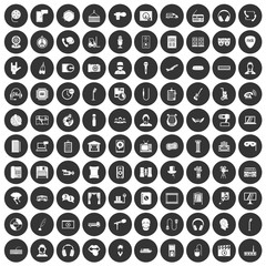 100 microphone icons set black circle