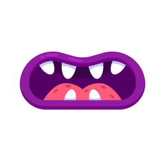 Monster mouth with teeth. Mouth with emotions, teeth, tongue, lips.