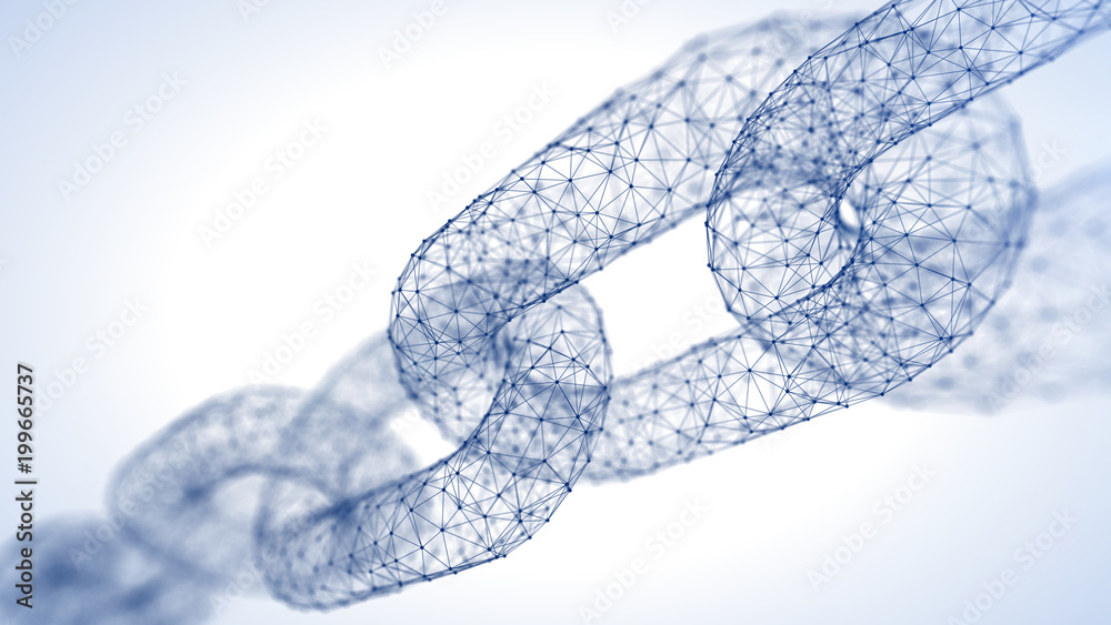 Wall mural block chain concept - chain consists of network connections . 3d rendering