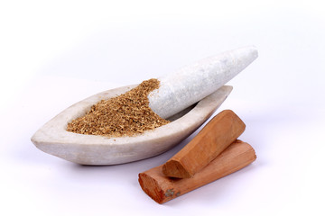 Chandan or sandalwood, sandalwood sticks, perfume, selective focus