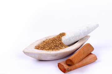 Chandan or sandalwood, sandalwood sticks, perfume, selective focus