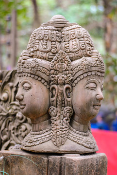 Stone carving Stucco Women Antiques based on the Hindu belief. In ancient Cambodia, Thailand, Indonesia and Laos.